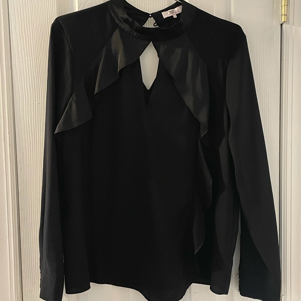 Parker black long sleeve blouse with ruffles
